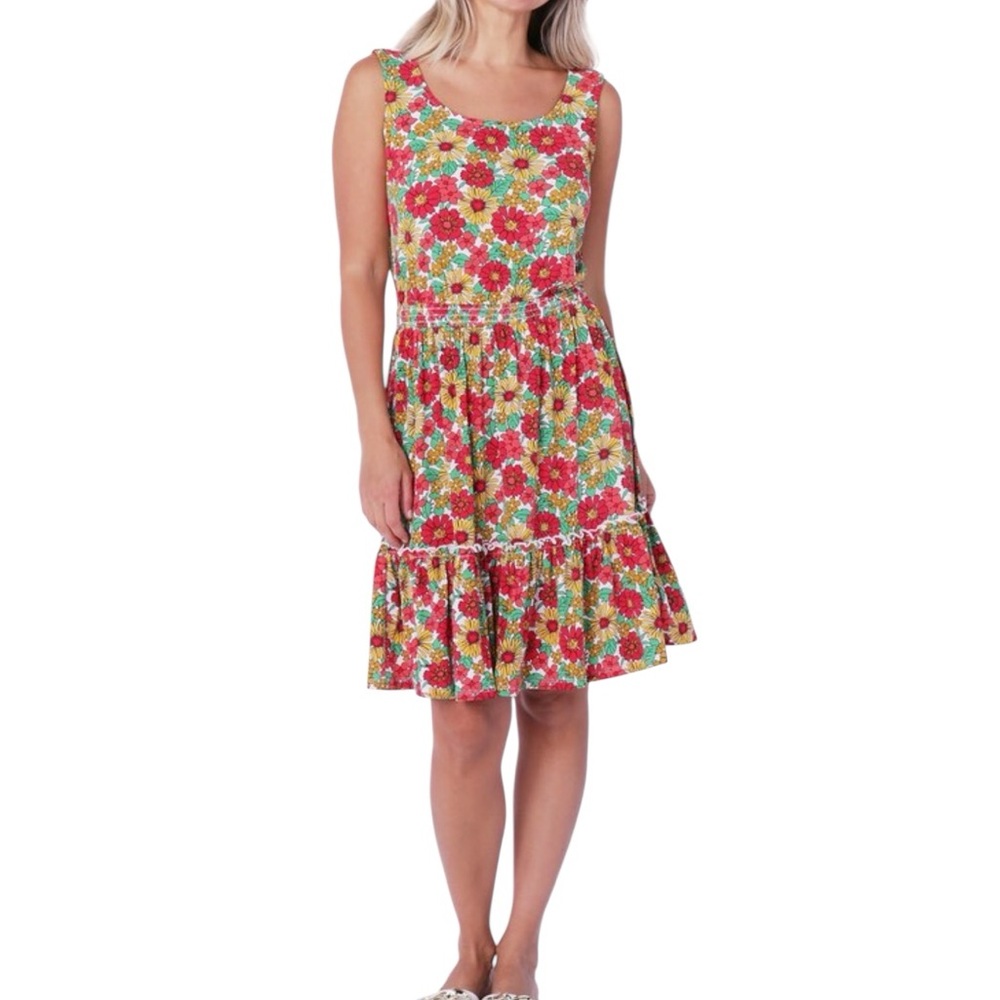 Nina Leonard Multicolor Floral Midi Dress Size Medium